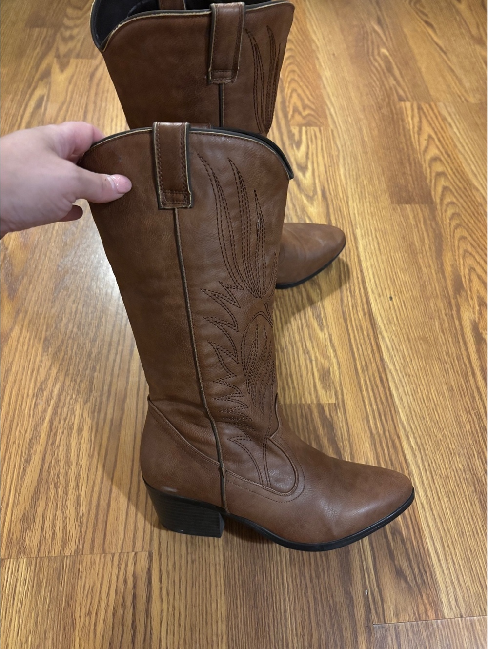 Brown Leather Embroidered Cowboy Boots-Western-Size 8